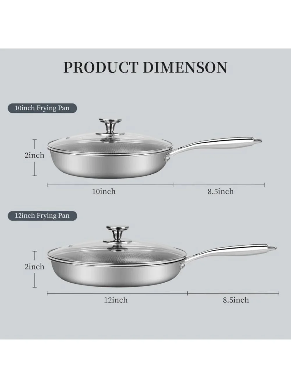 Non-Stick Stainless Steel Frying Pan Set with Lid | Honeycomb Coating